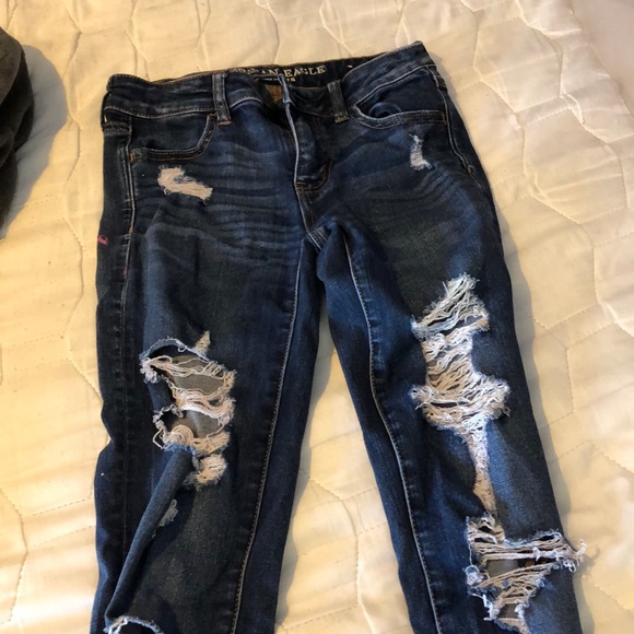 distressed dark wash jeans - Picture 1 of 5